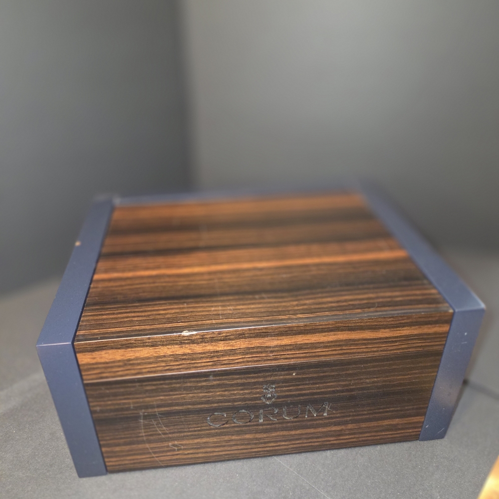 Men's Wooden CORUM Watch Box - Brown and Blue